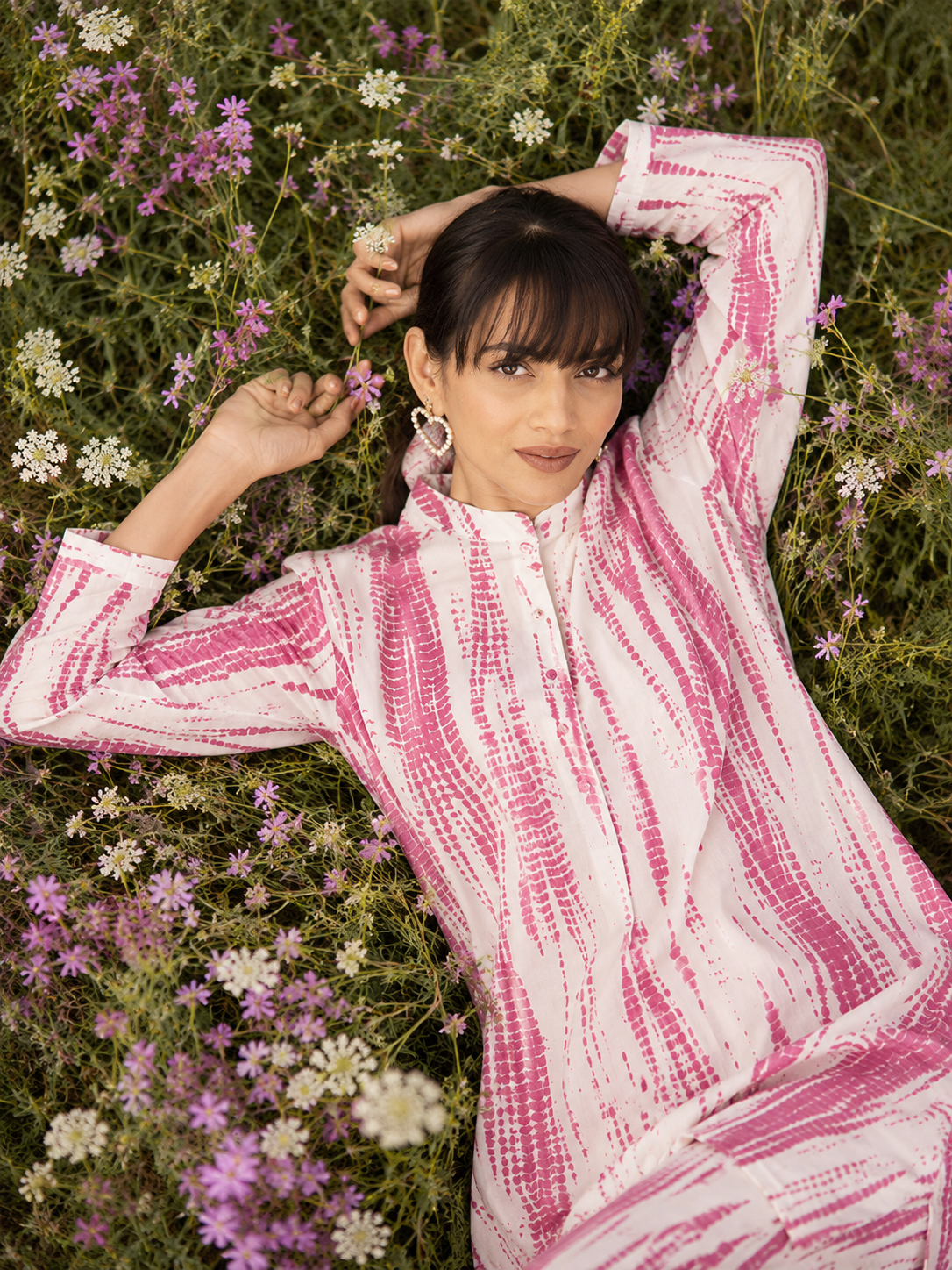 Mauve and White Shibori Print Co-Ord Set