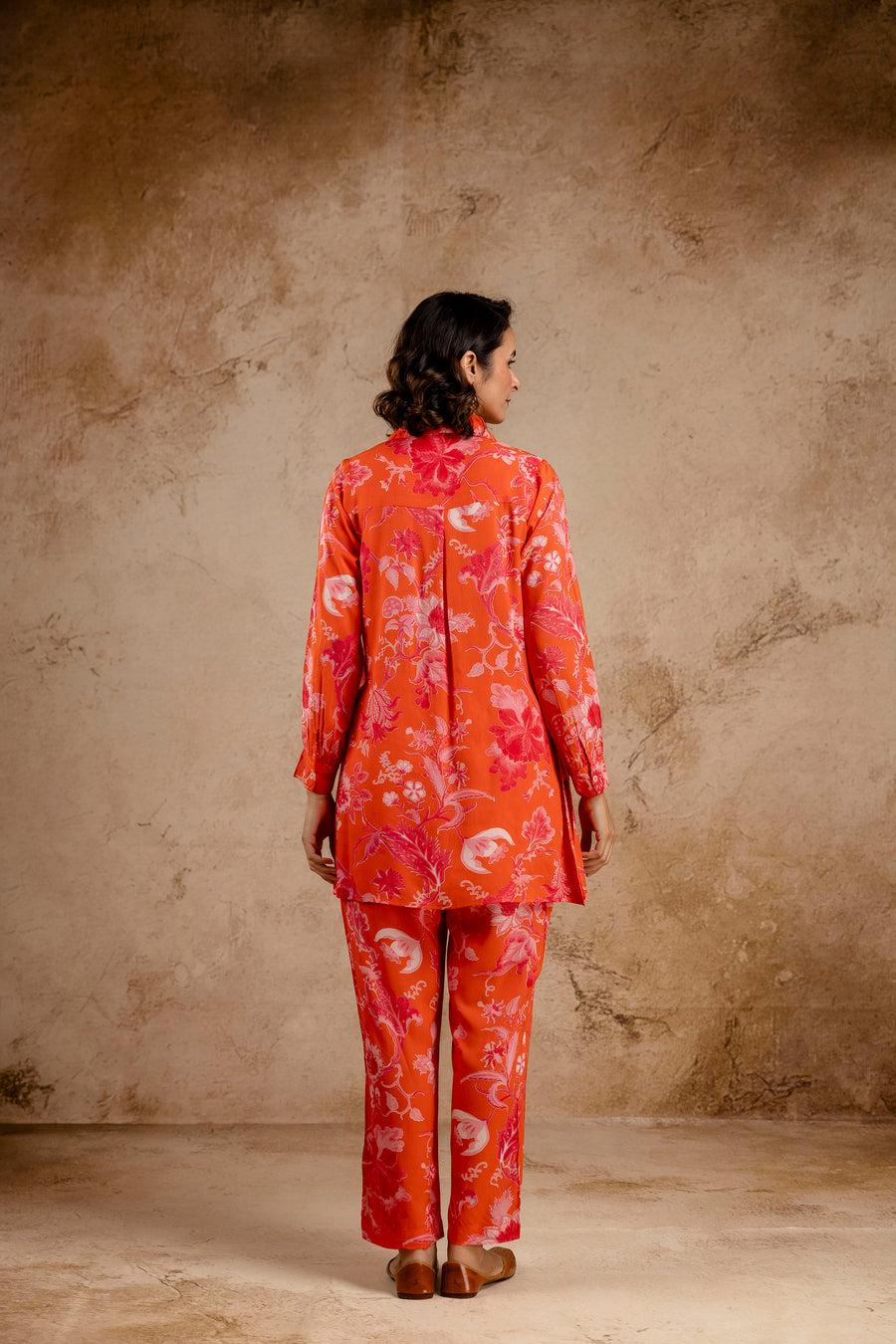 Orange Modal Full Sleeves Shirt Collar Co-Ord Set