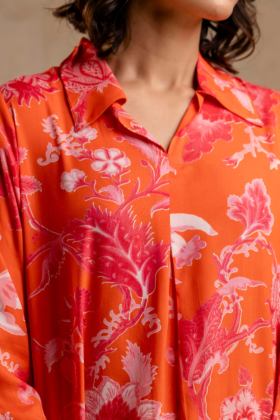 Orange Modal Full Sleeves Shirt Collar Co-Ord Set