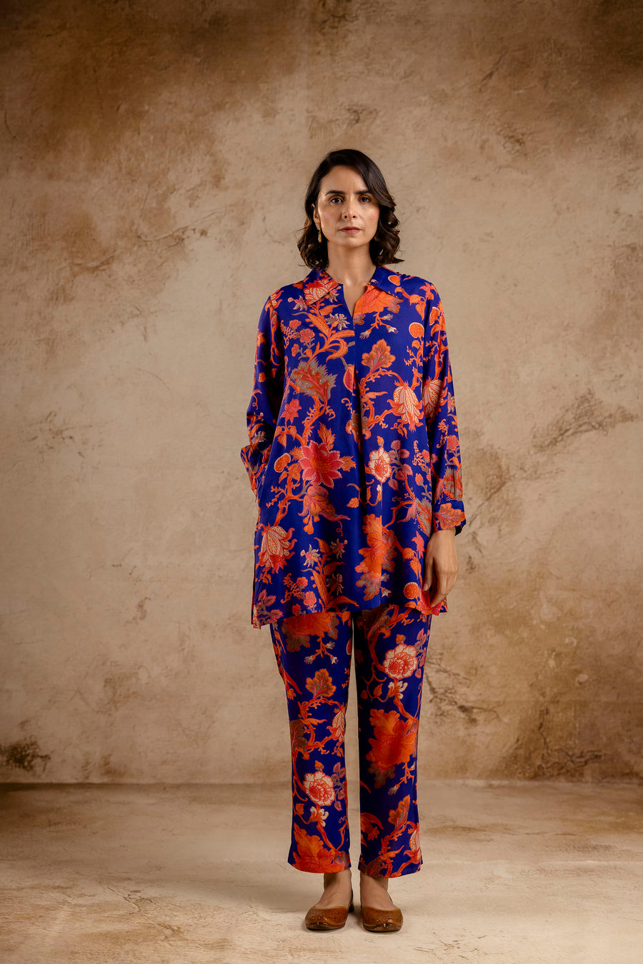 Blue Modal Full Sleeves Shirt Collar Co-Ord Set