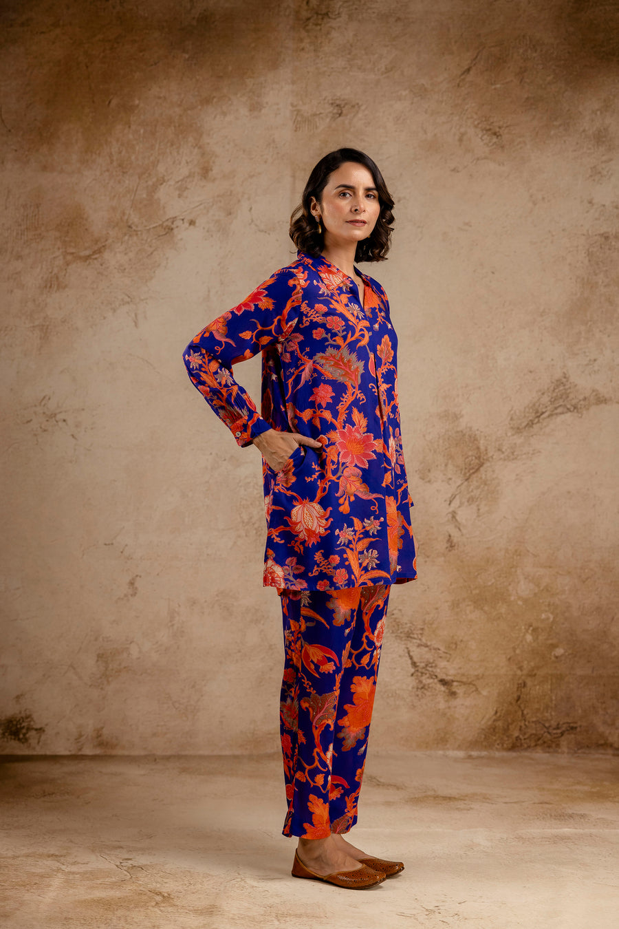 Blue Modal Full Sleeves Shirt Collar Co-Ord Set