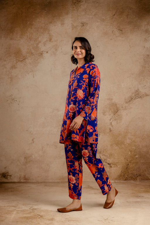 Blue Modal Full Sleeves Shirt Collar Co-Ord Set