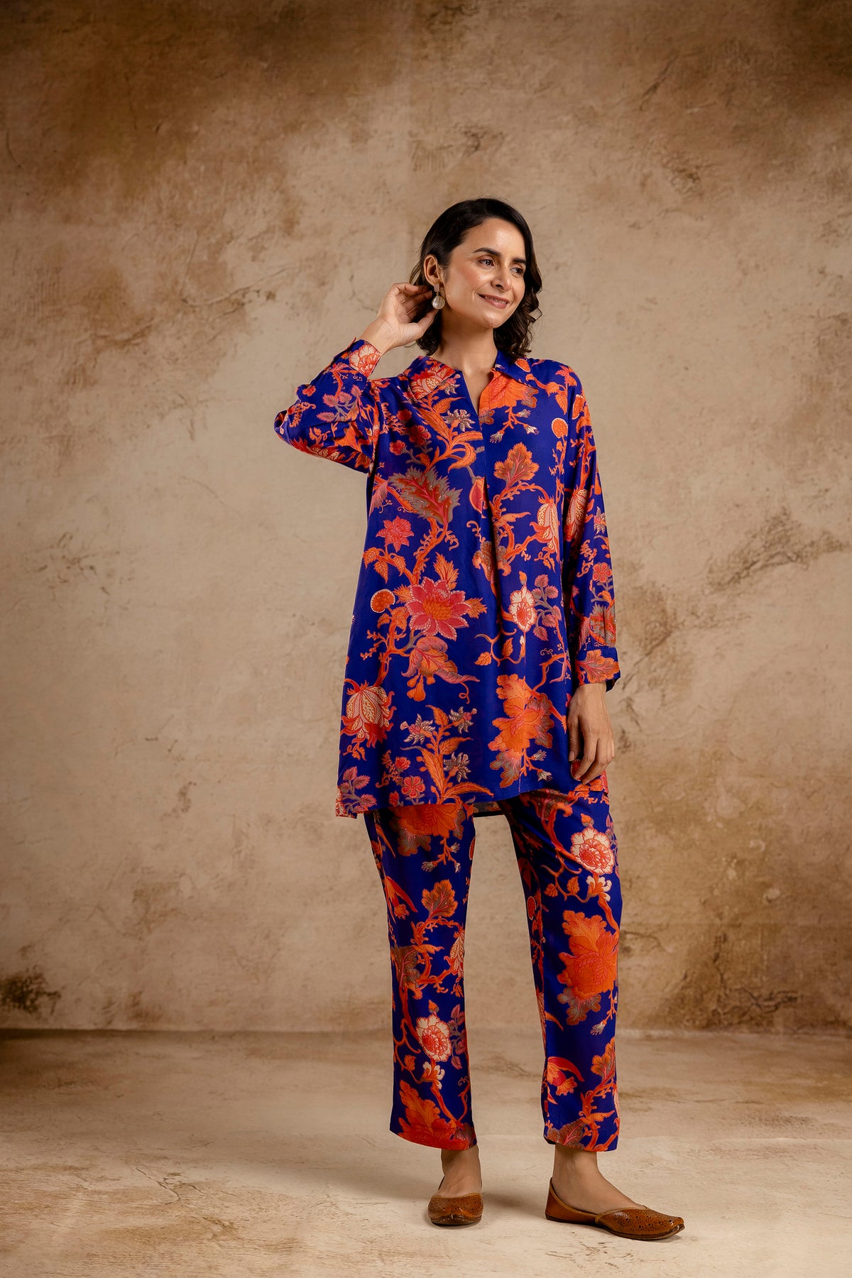 Blue Modal Full Sleeves Shirt Collar Co-Ord Set
