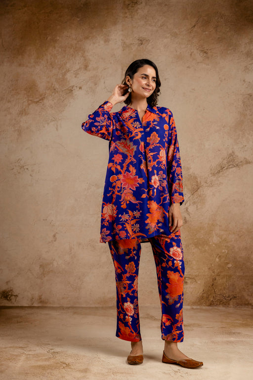 Blue Modal Full Sleeves Shirt Collar Co-Ord Set
