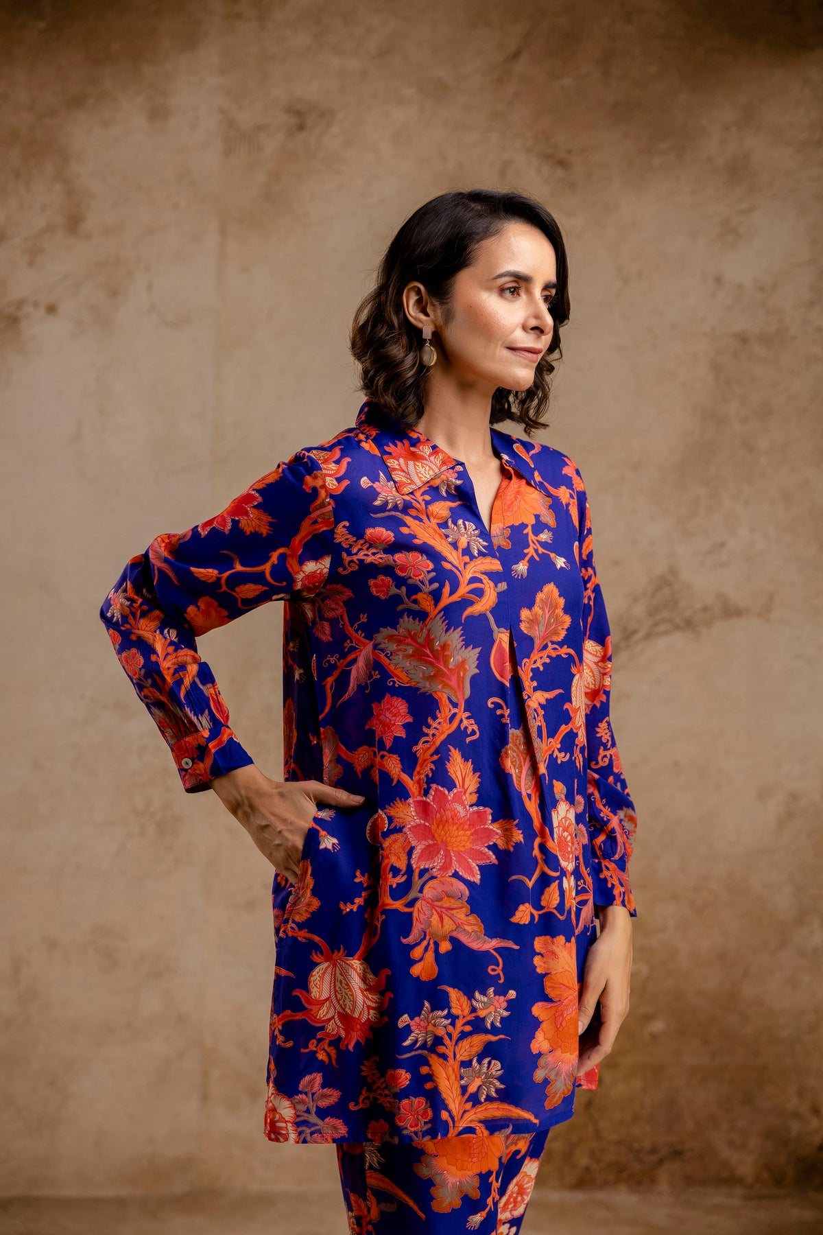 Blue Modal Full Sleeves Shirt Collar Co-Ord Set