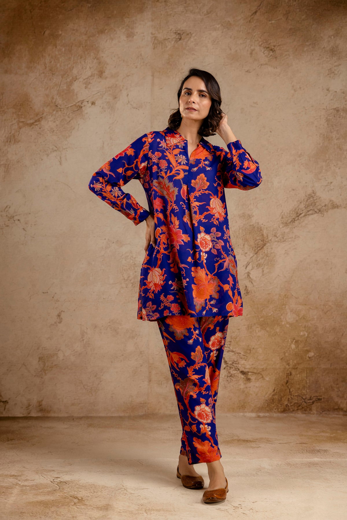 Blue Modal Full Sleeves Shirt Collar Co-Ord Set