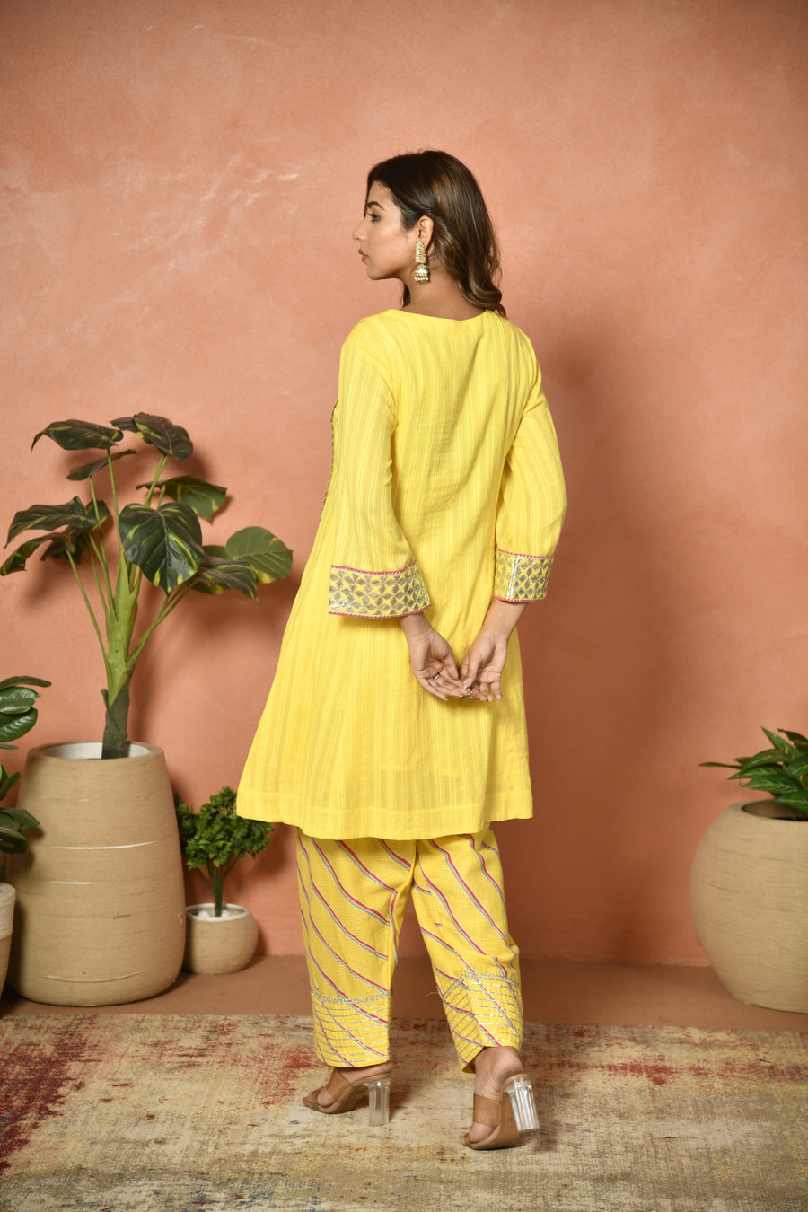 Yellow festive embroidered cotton suit set - full outfit - EKOHUM