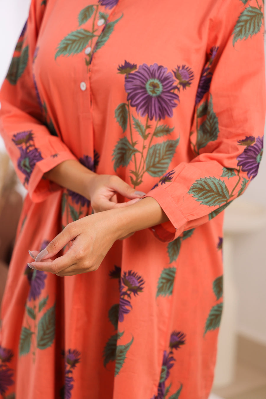 Orange Printed Cotton Mulmul Kurta Afghani Salwar Set
