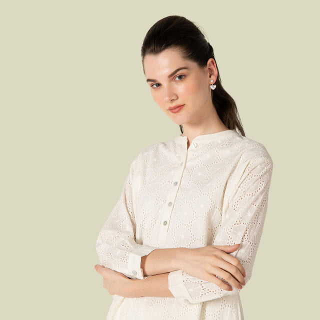 White Cutwork Embroidery Co-Ord Set