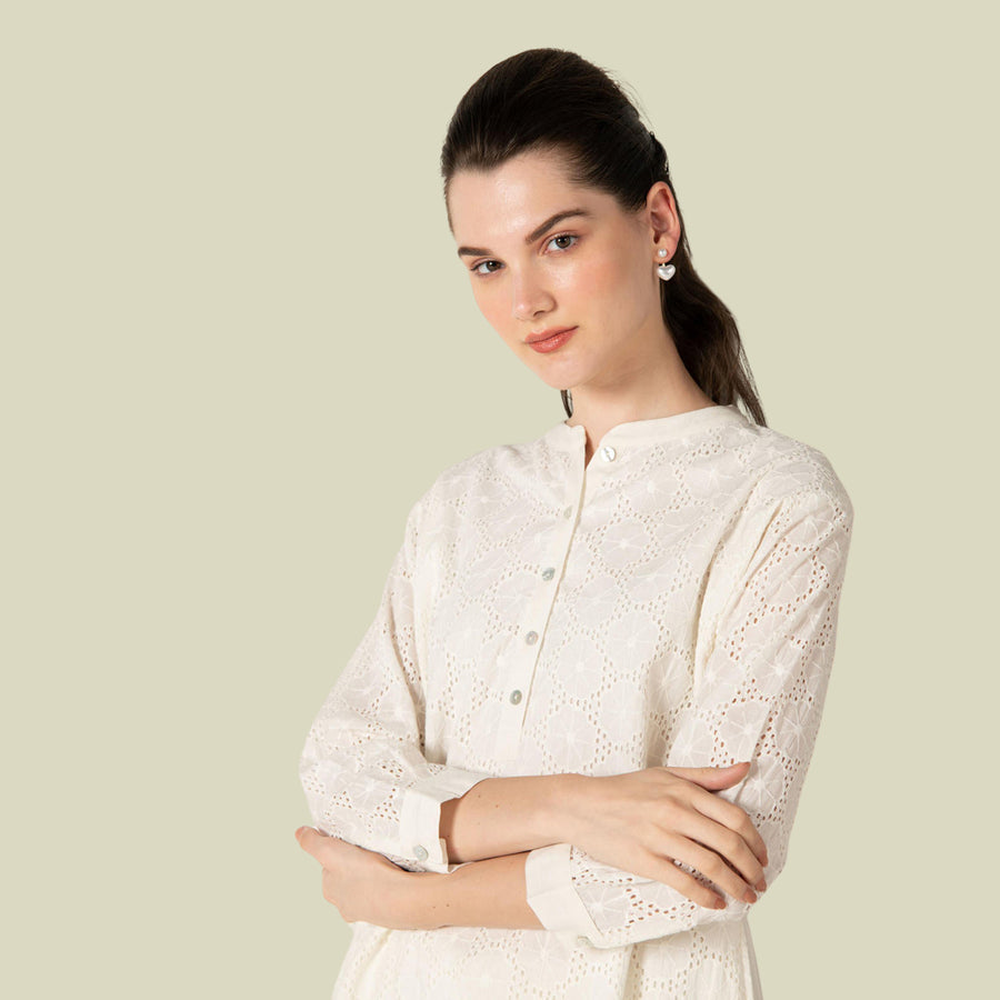 White Cutwork Embroidery Co-Ord Set