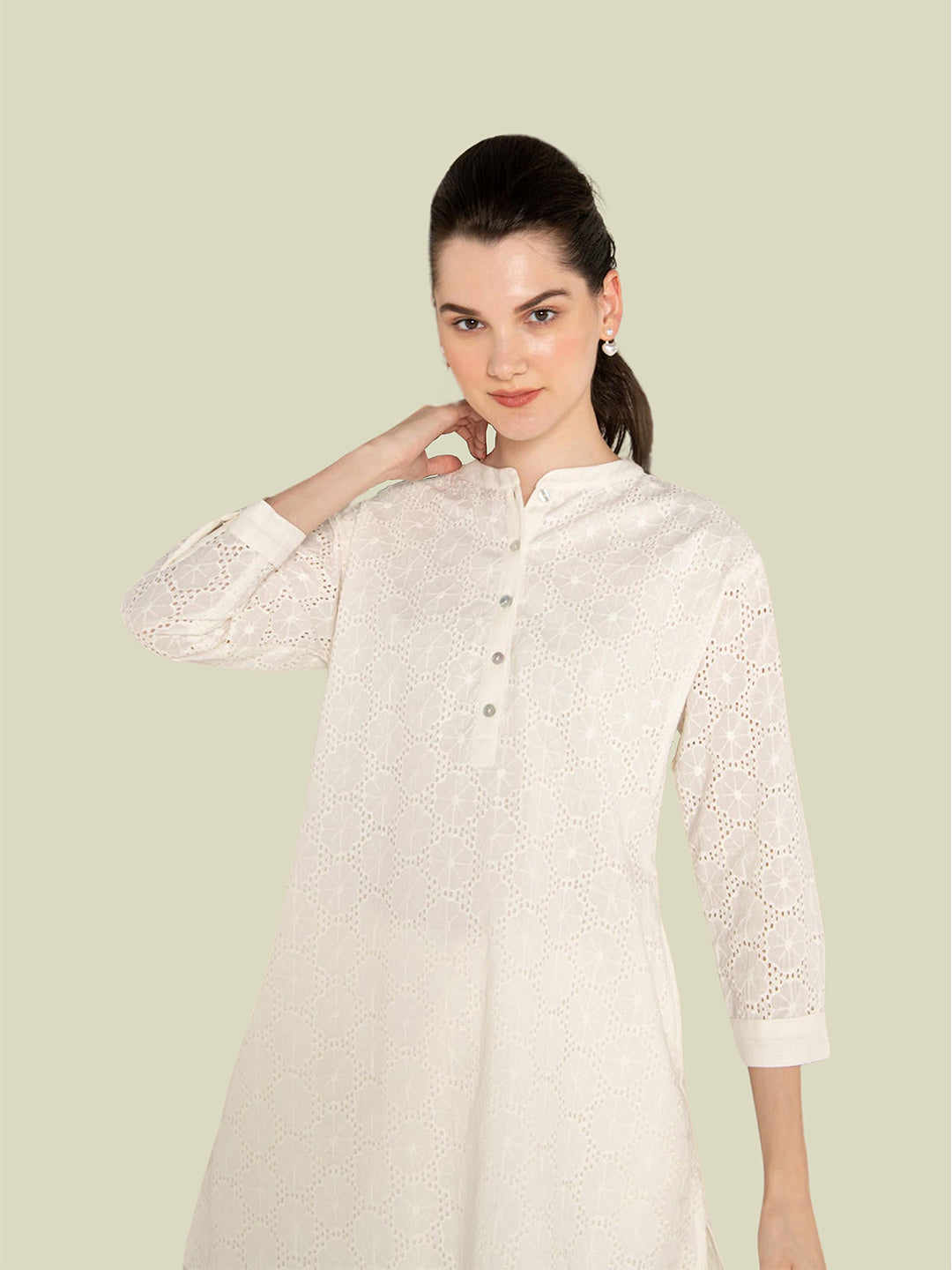 White Cutwork Embroidery Co-Ord Set