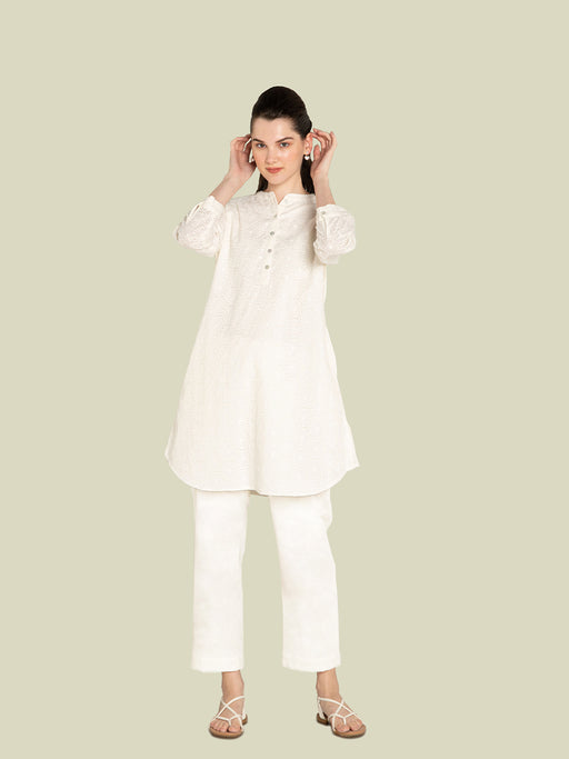 White Cutwork Embroidery Co-Ord Set
