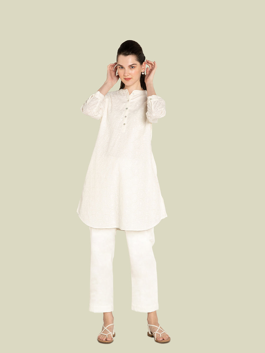 White Cutwork Embroidery Co-Ord Set