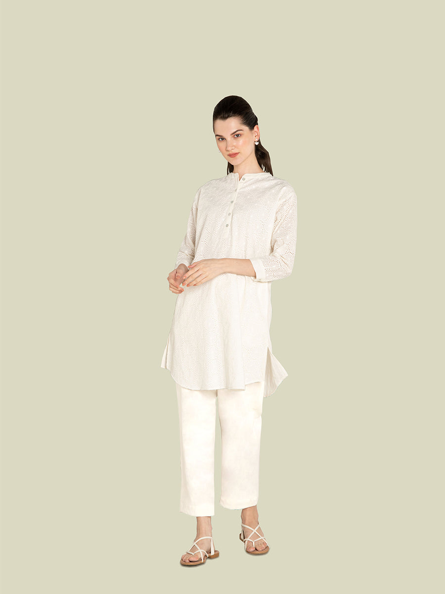 White Cutwork Embroidery Co-Ord Set