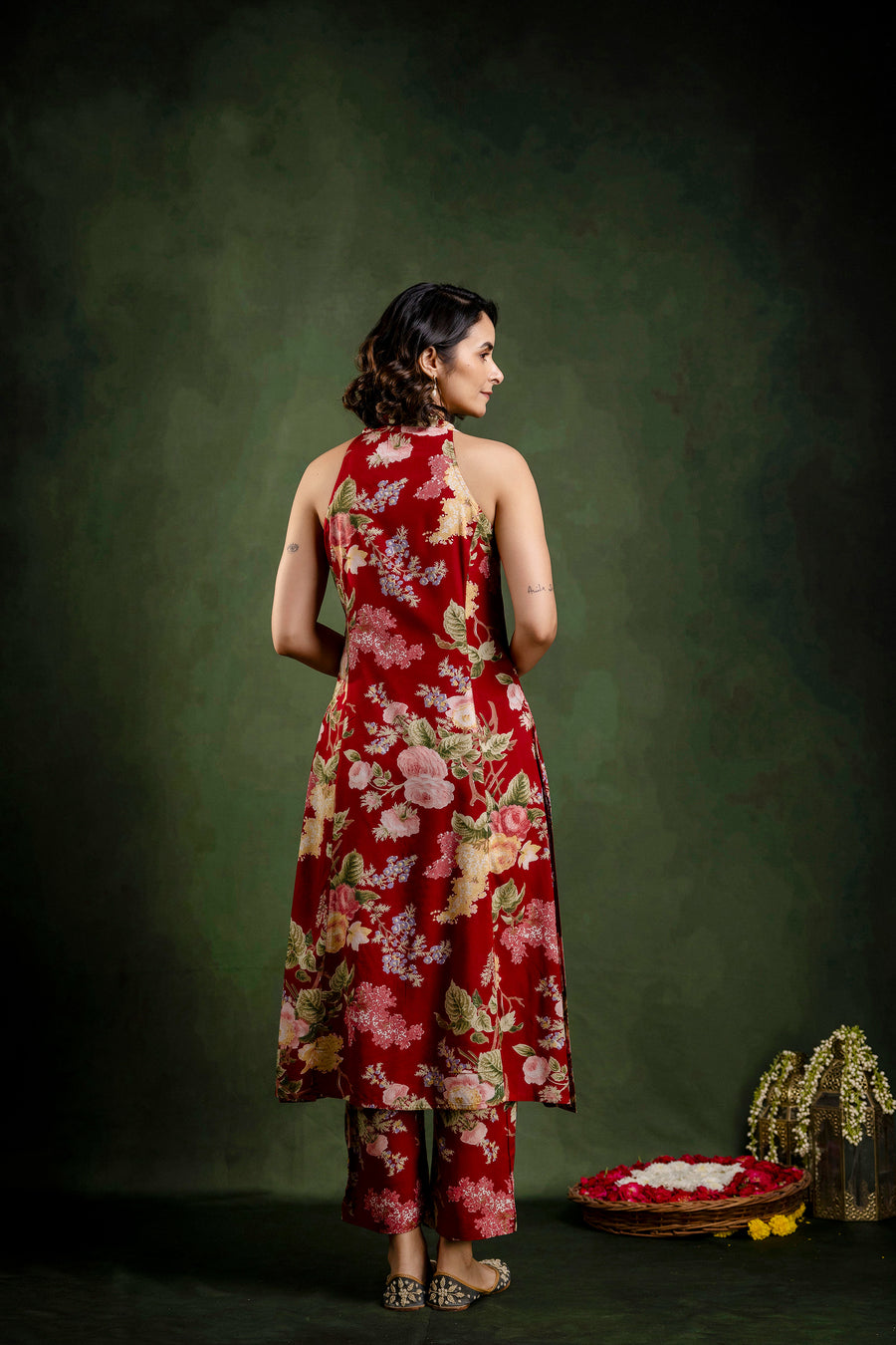 Maroon Printed Modal Embroidered Co-Ord Set