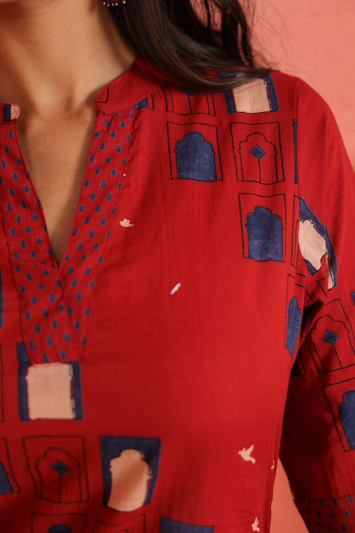 Brick Red Cotton Slub Kurta with Afghani Pant