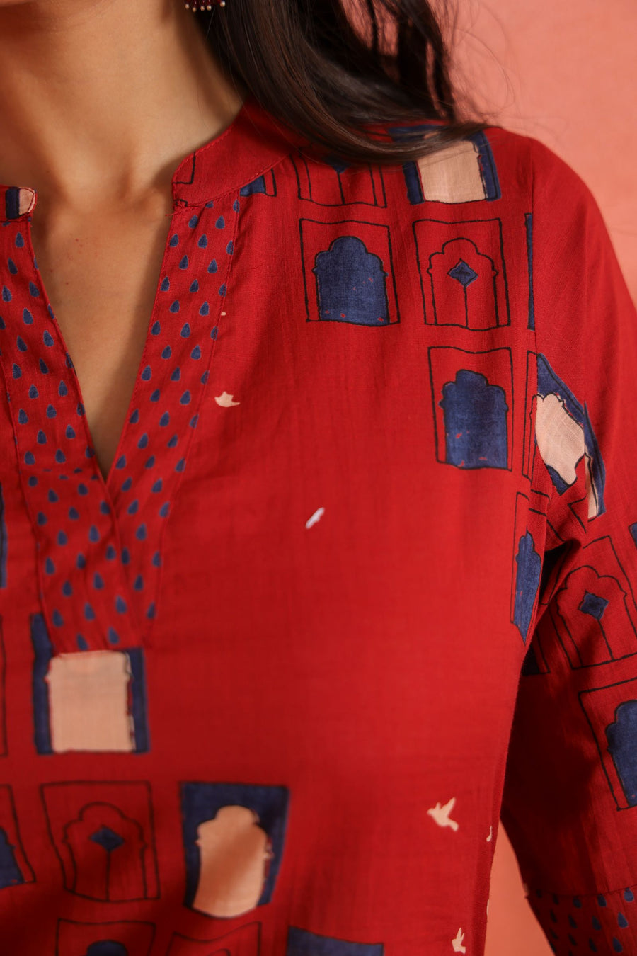 Brick Red Cotton Slub Kurta with Afghani Pant