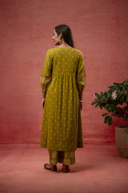 Green Cotton Kurta Set with Hand Gota Patti Work