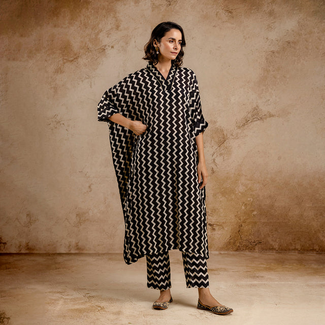 Monochromatic Printed Modal Co-Ord Set with Lace Work