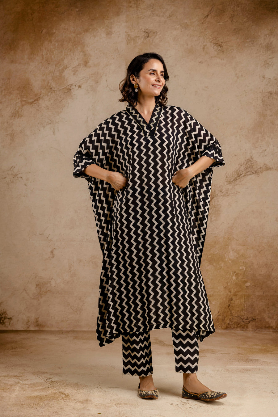 Monochromatic Printed Modal Co-Ord Set with Lace Work