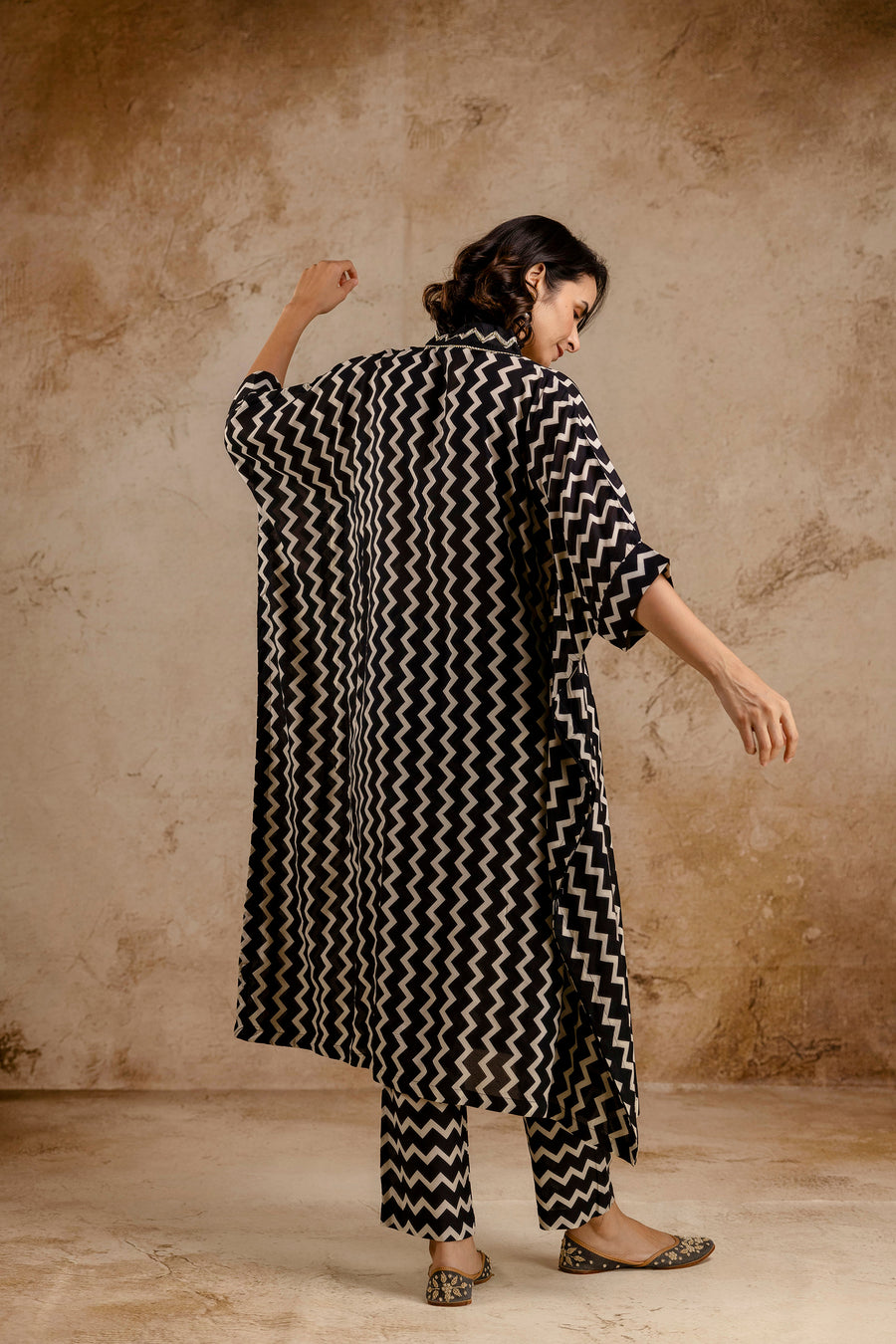 Monochromatic Printed Modal Co-Ord Set with Lace Work
