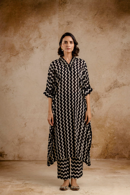 Monochromatic Printed Modal Co-Ord Set with Lace Work