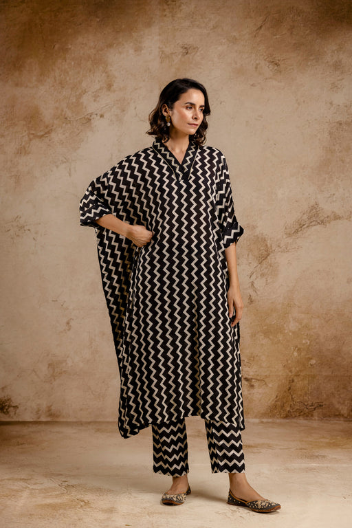 Monochromatic Printed Modal Co-Ord Set with Lace Work