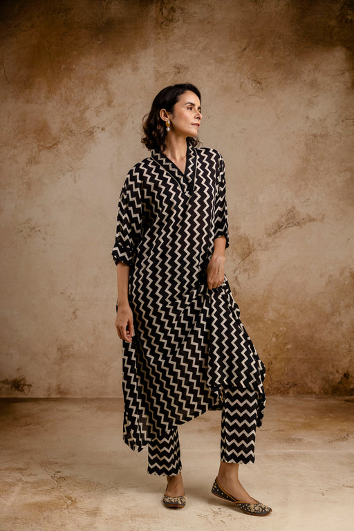 Monochromatic Printed Modal Co-Ord Set with Lace Work