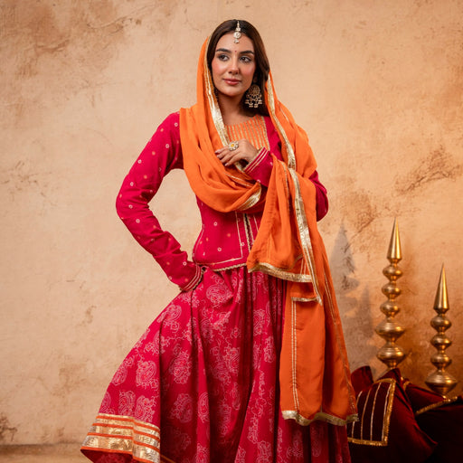 Rani Cotton Skirt Set with Heavy Gota Work & Organza Dupatta