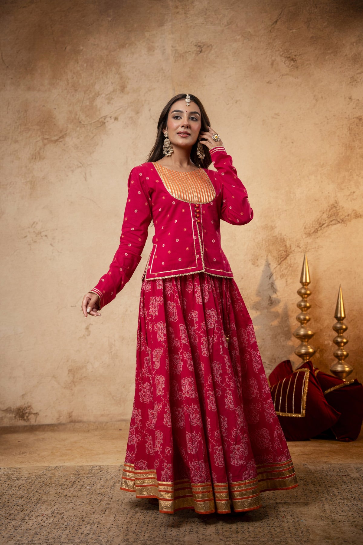 Rani Cotton Skirt Set with Heavy Gota Work & Organza Dupatta