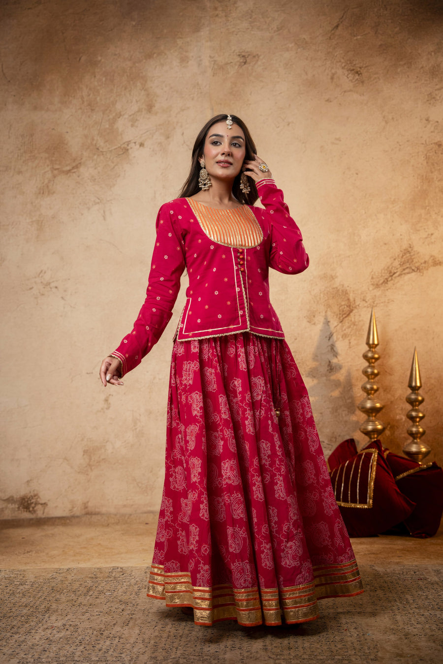 Rani Cotton Skirt Set with Heavy Gota Work & Organza Dupatta