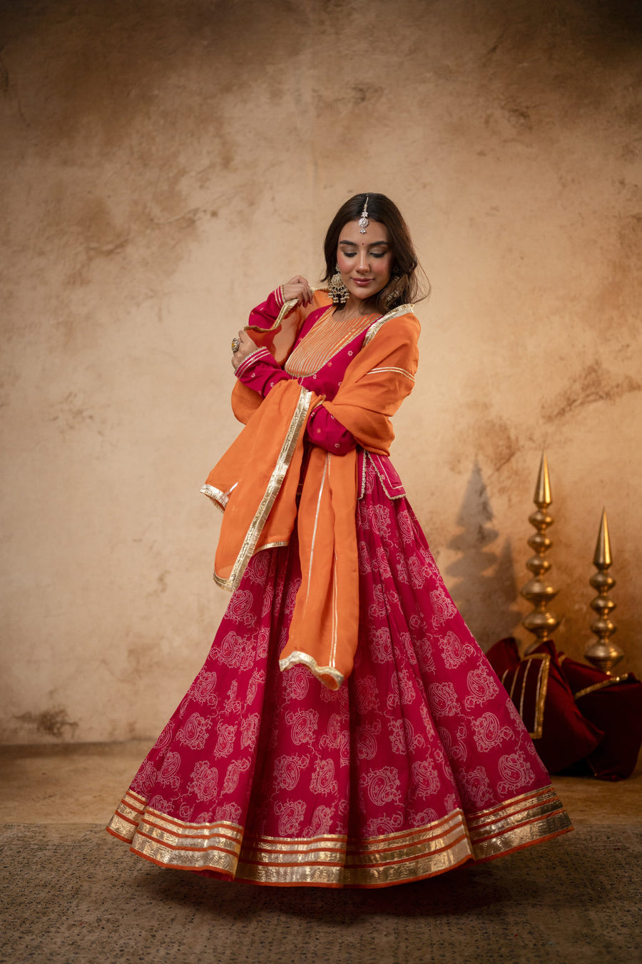 Rani Cotton Skirt Set with Heavy Gota Work & Organza Dupatta
