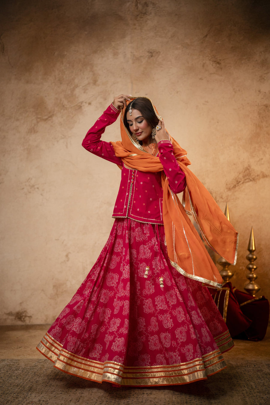 Rani Cotton Skirt Set with Heavy Gota Work & Organza Dupatta