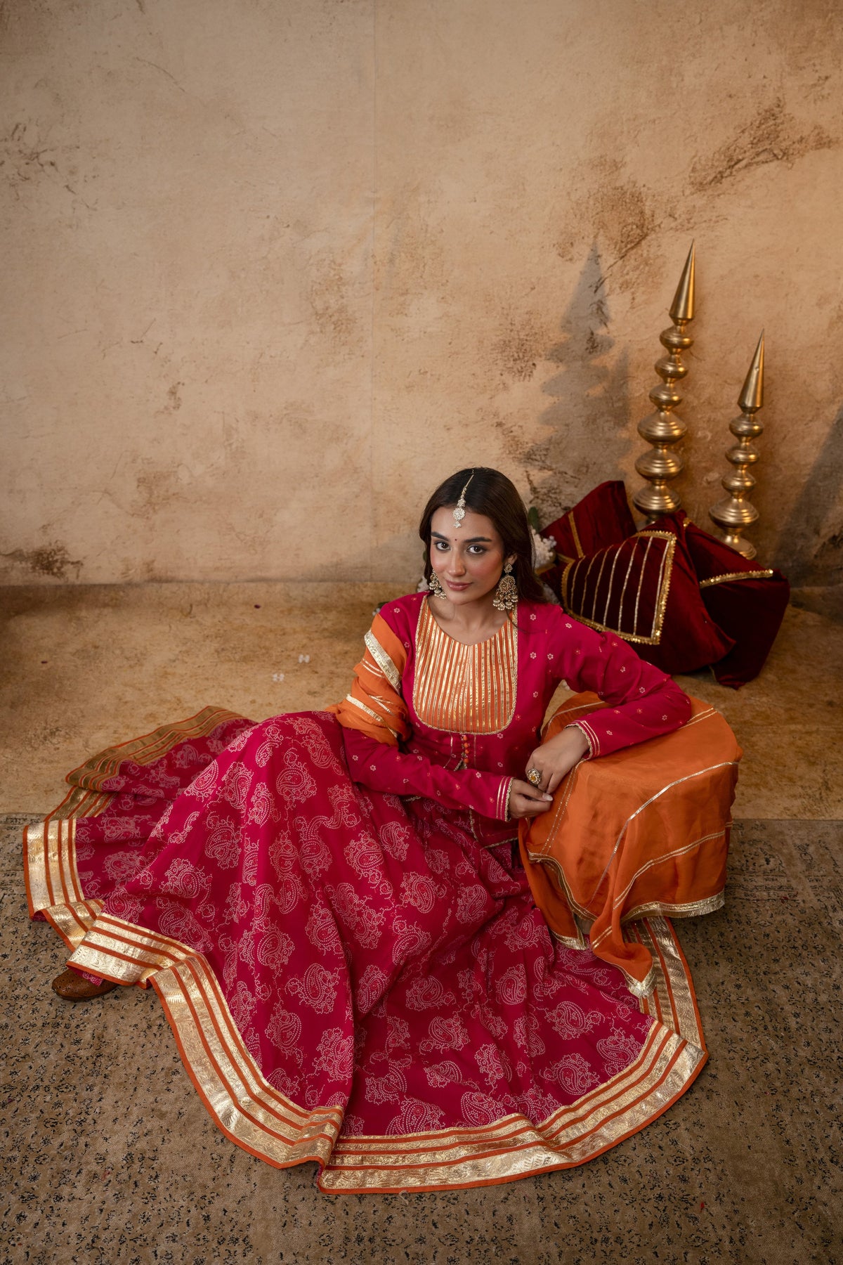 Rani Cotton Skirt Set with Heavy Gota Work & Organza Dupatta