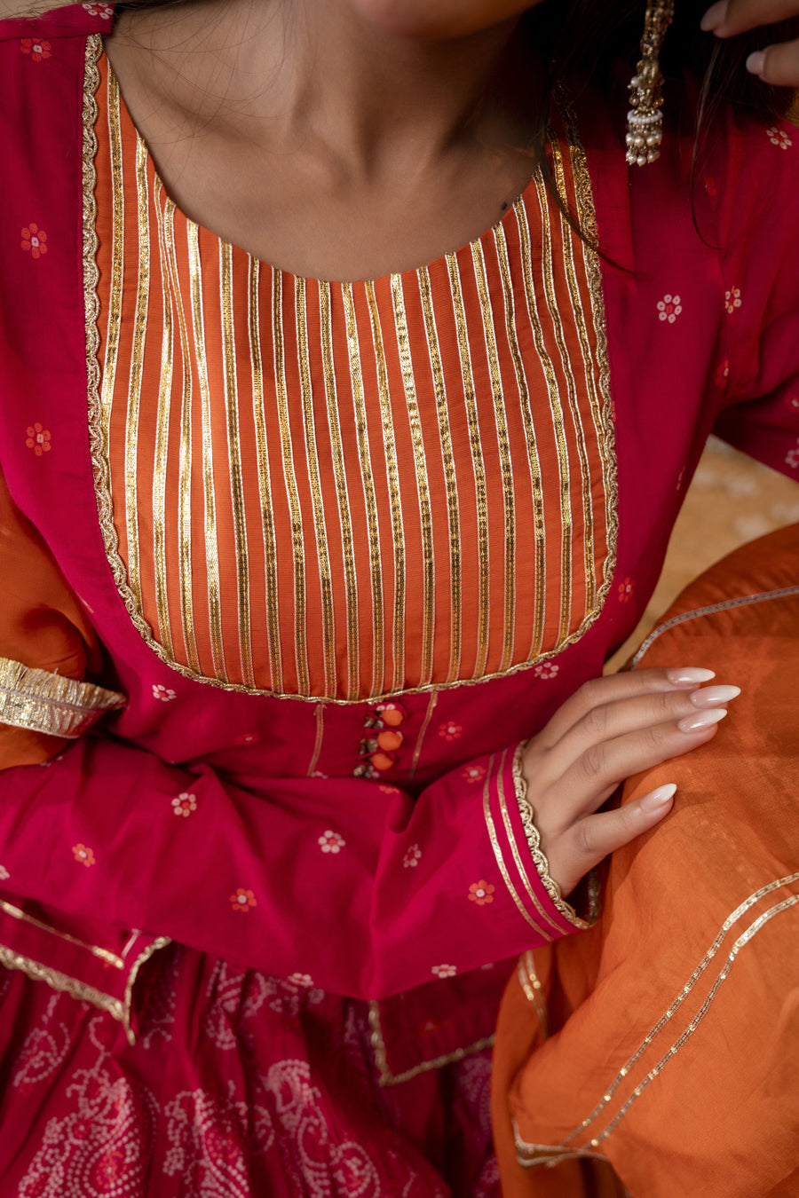 Rani Cotton Skirt Set with Heavy Gota Work & Organza Dupatta