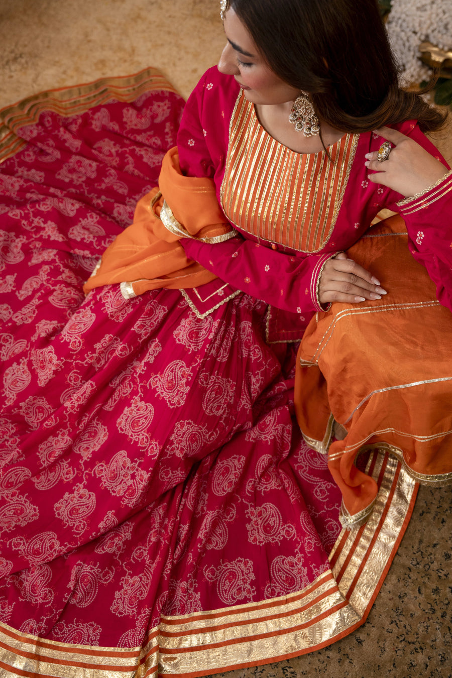 Rani Cotton Skirt Set with Heavy Gota Work & Organza Dupatta