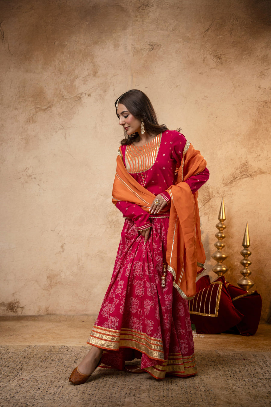 Rani Cotton Skirt Set with Heavy Gota Work & Organza Dupatta