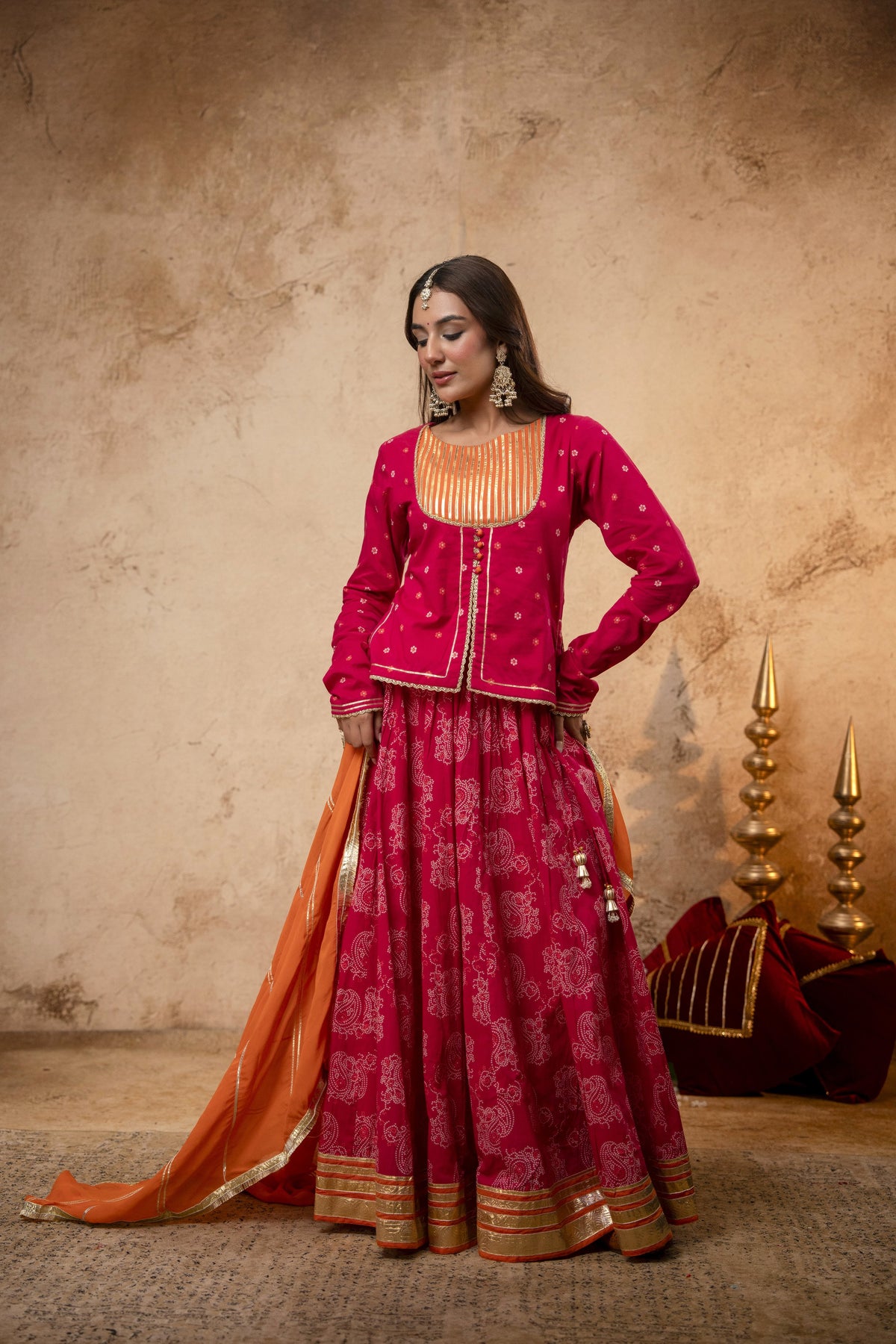 Rani Cotton Skirt Set with Heavy Gota Work & Organza Dupatta