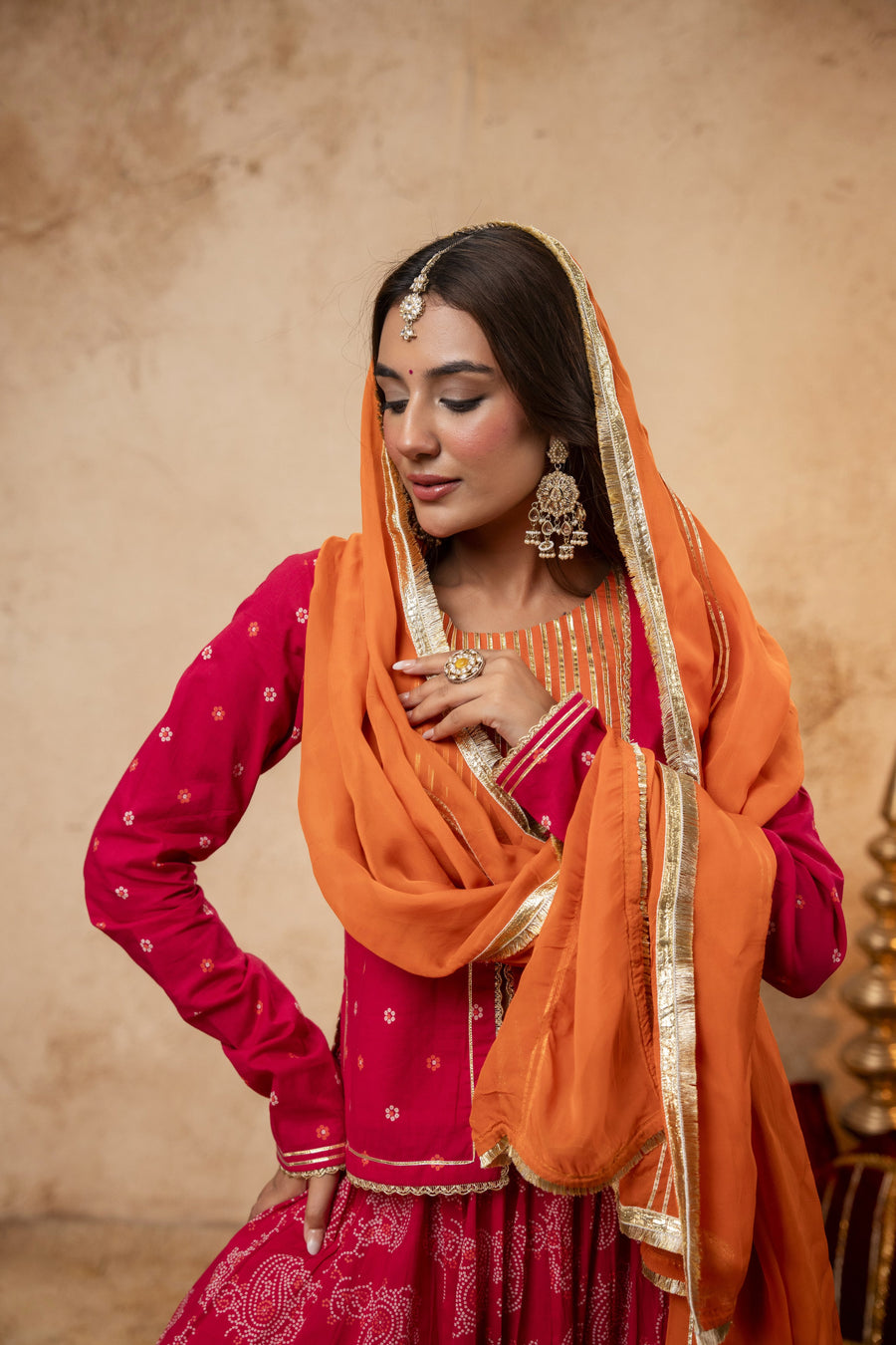 Rani Cotton Skirt Set with Heavy Gota Work & Organza Dupatta
