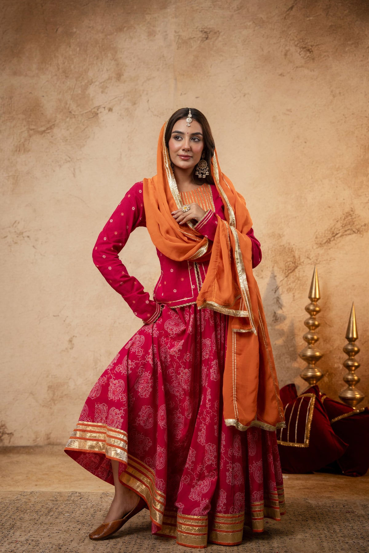 Rani Cotton Skirt Set with Heavy Gota Work & Organza Dupatta