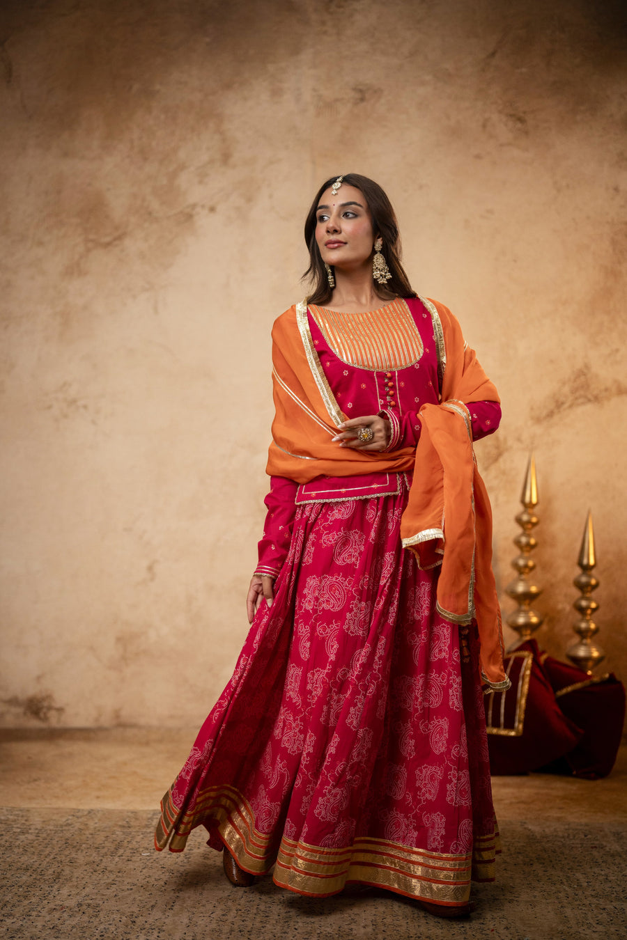 Rani Cotton Skirt Set with Heavy Gota Work & Organza Dupatta
