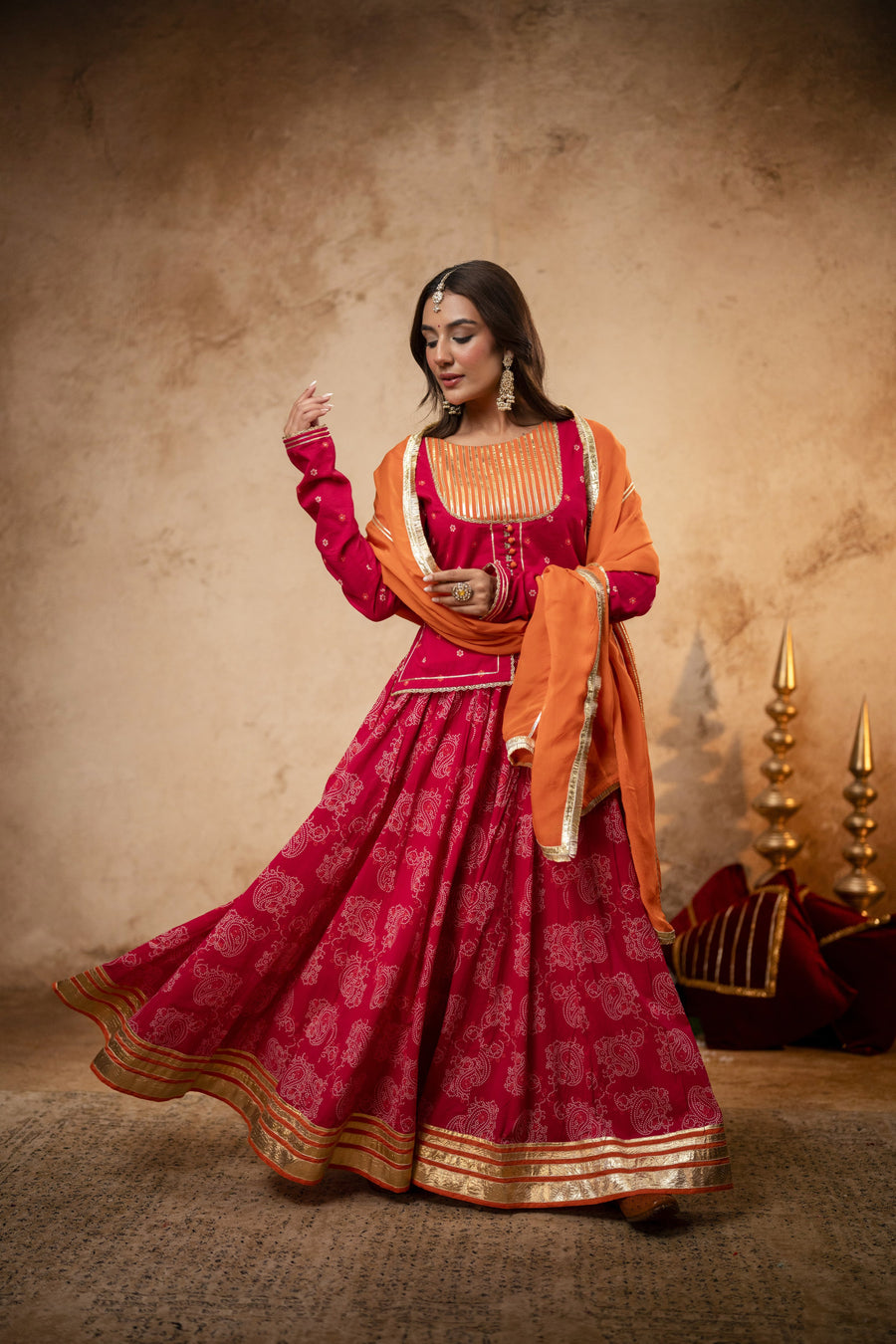 Rani Cotton Skirt Set with Heavy Gota Work & Organza Dupatta