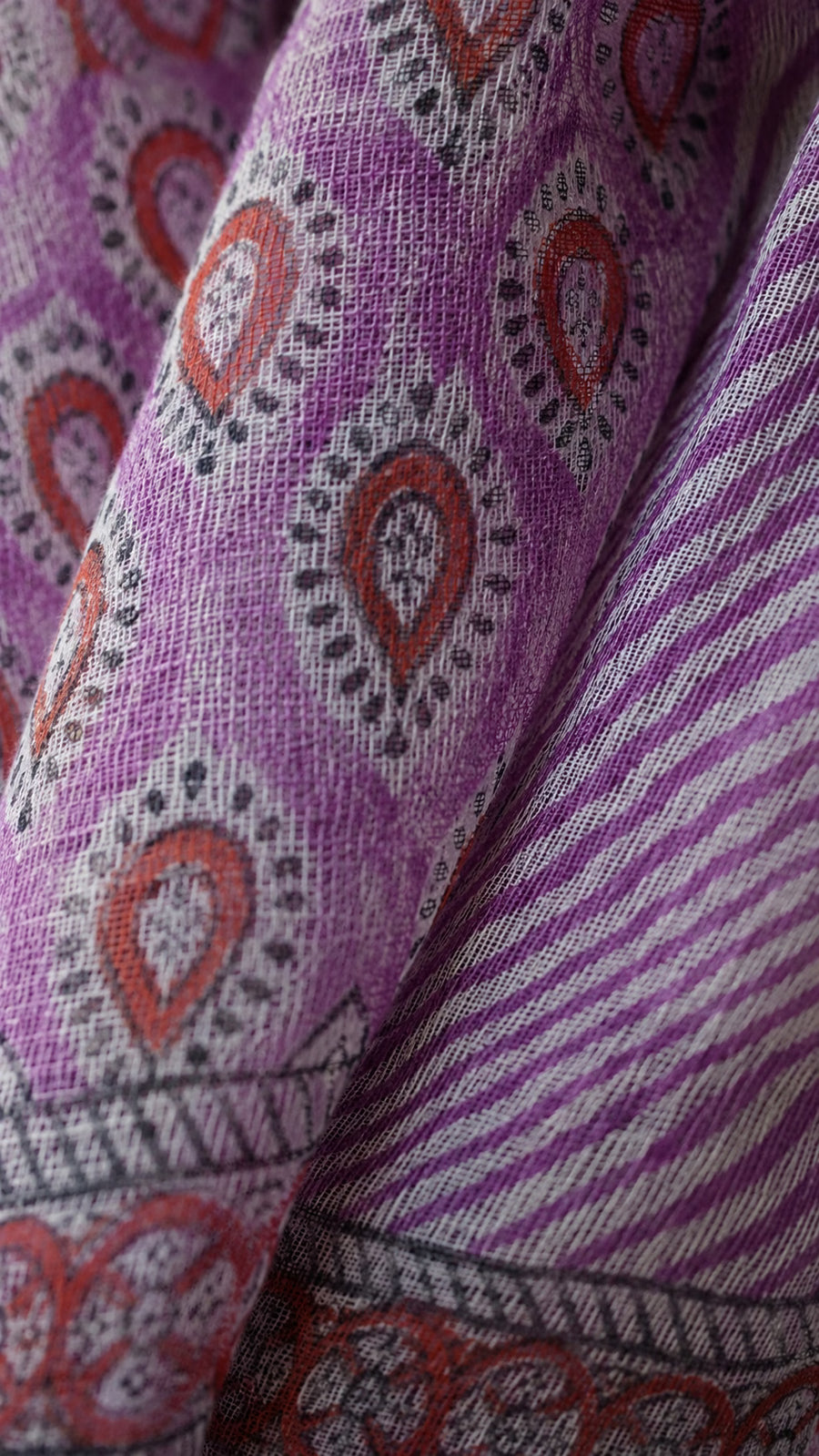 Pink cotton suit set with Kota Doria dupatta - close-up detail - EKOHUM