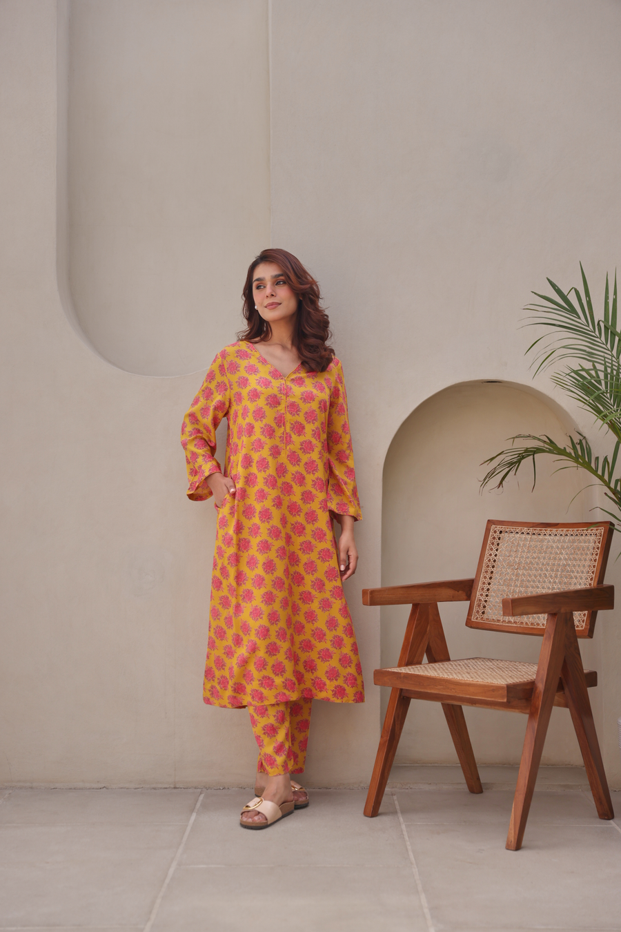 Yellow Floral Printed Modal Co-Ord Set