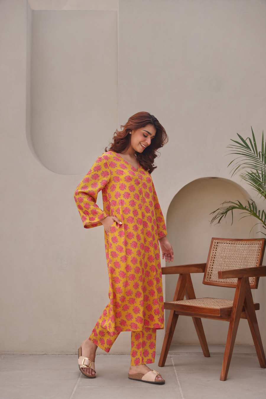 Yellow Floral Printed Modal Co-Ord Set