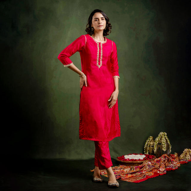 Rani Silk Embroidered Round Neck Co-Ord Set