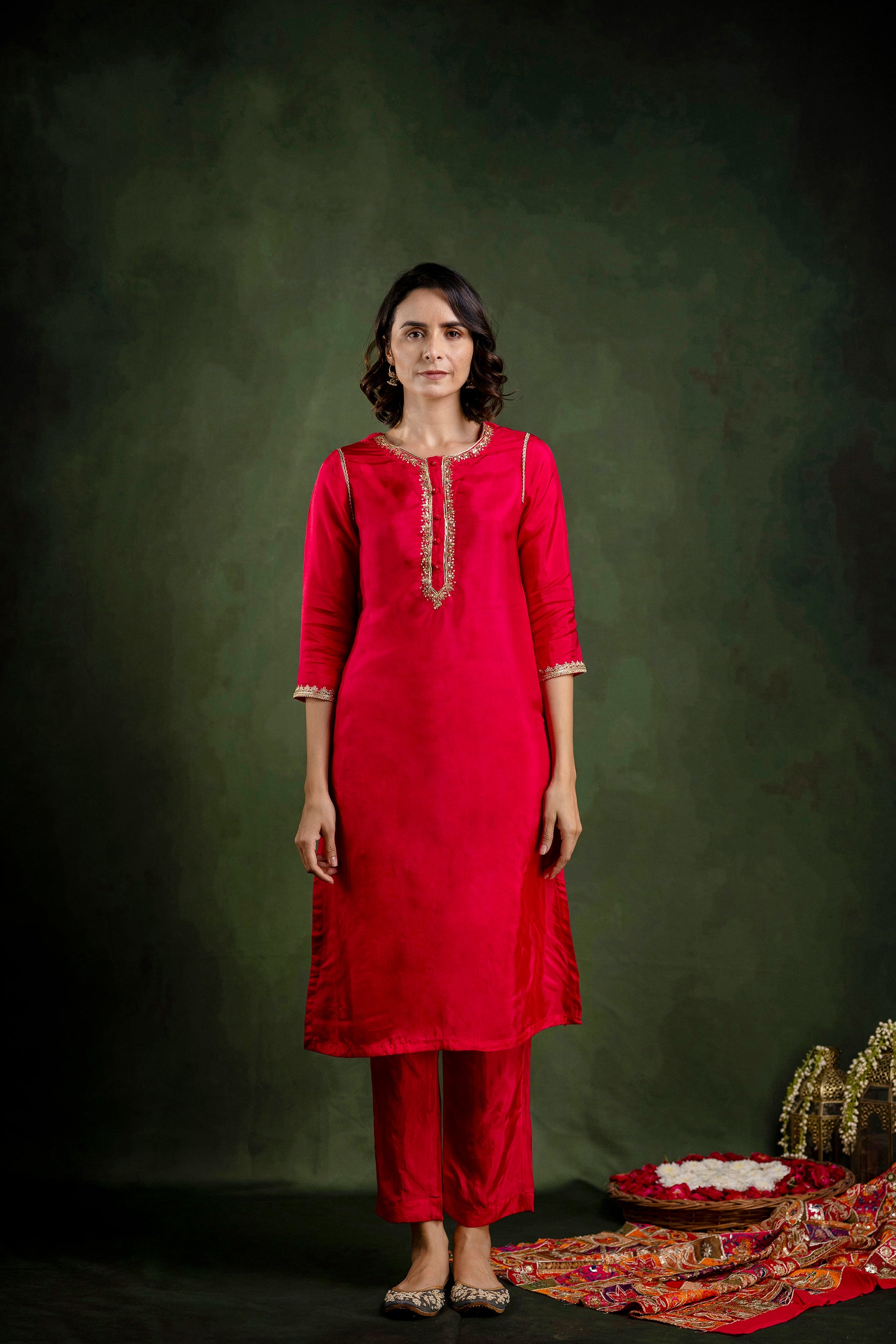 Rani Silk Embroidered Round Neck Co-Ord Set