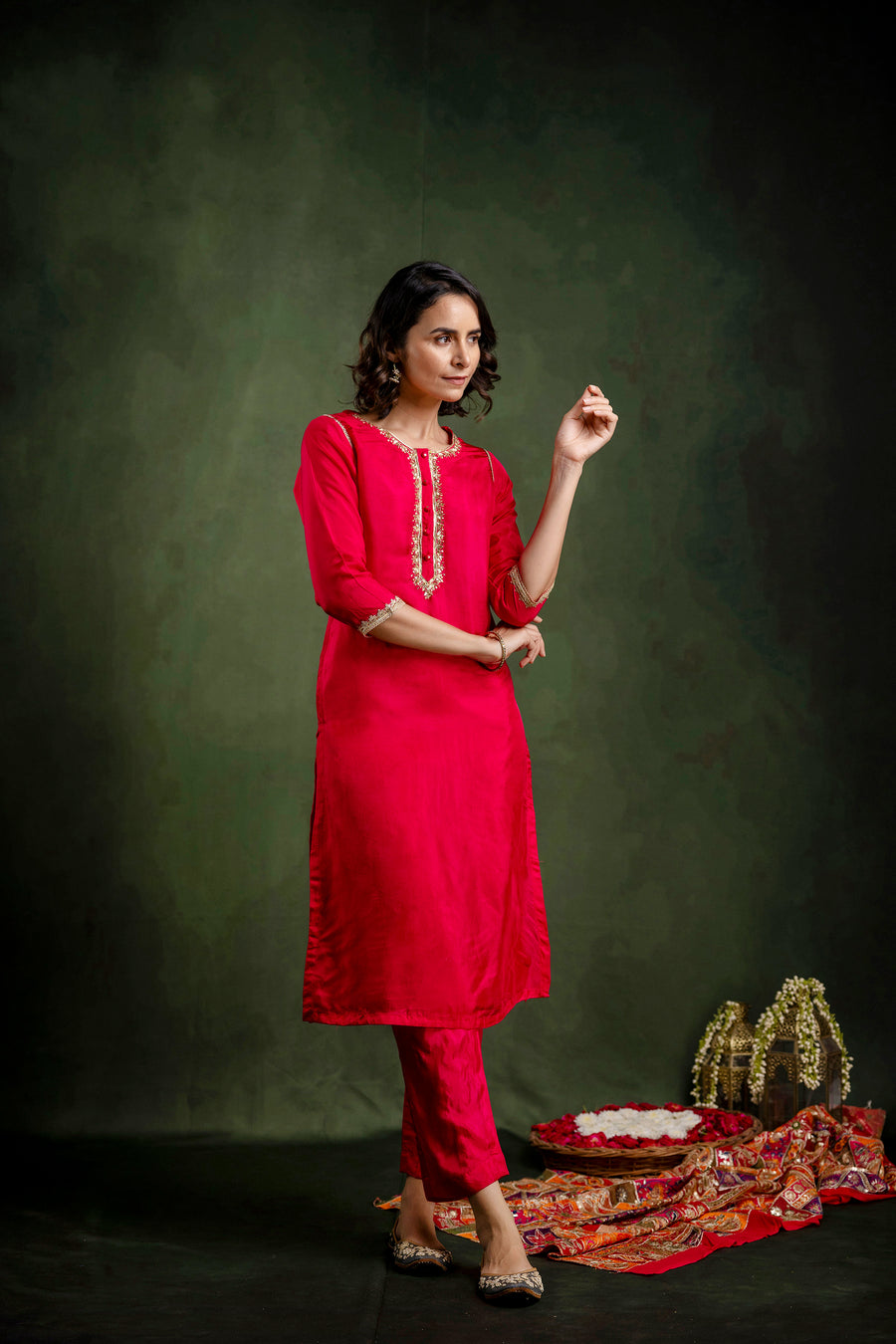 Rani Silk Embroidered Round Neck Co-Ord Set