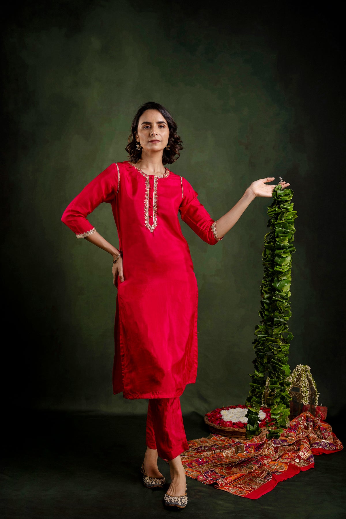 Rani Silk Embroidered Round Neck Co-Ord Set