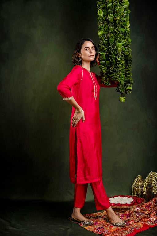Rani Silk Embroidered Round Neck Co-Ord Set